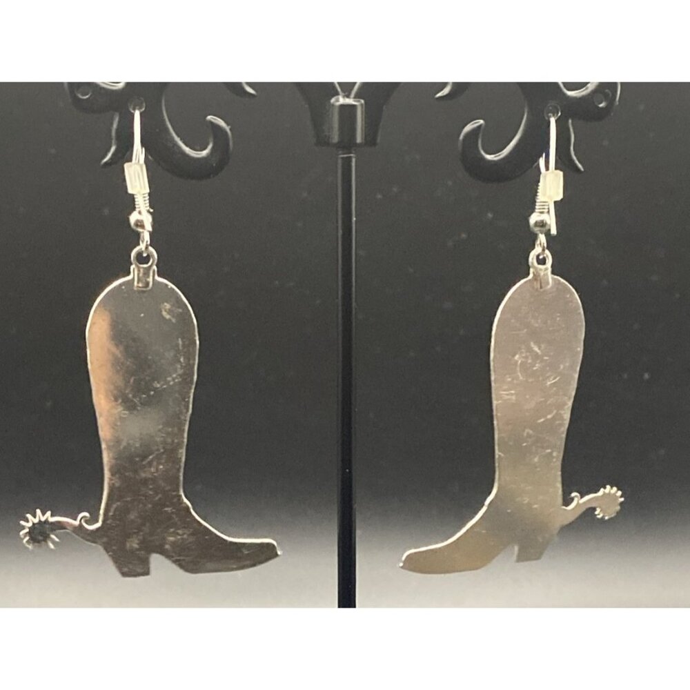 Western Earrings Cowboy Boots Spurs  Diamond Cut Ornate Gold Silver Dangle Drop - Picture 5 of 9